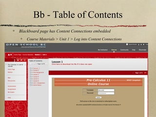 Bb - Table of Contents
Blackboard page has Content Connections embedded
    Course Materials > Unit 1 > Log into Content Connections
 