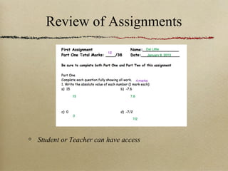 Review of Assignments




Student or Teacher can have access
 