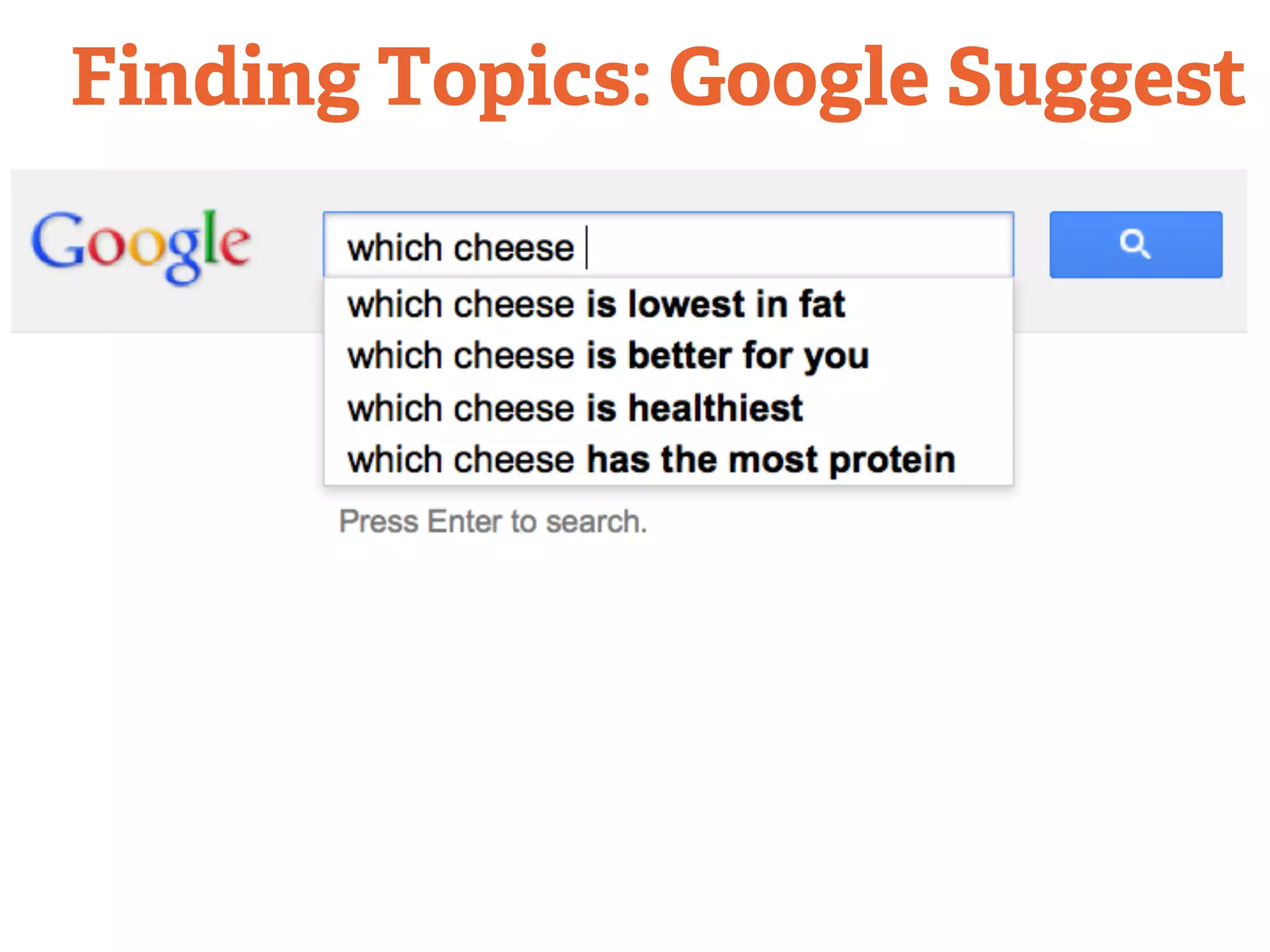 Finding Topics: Google Suggest 
 