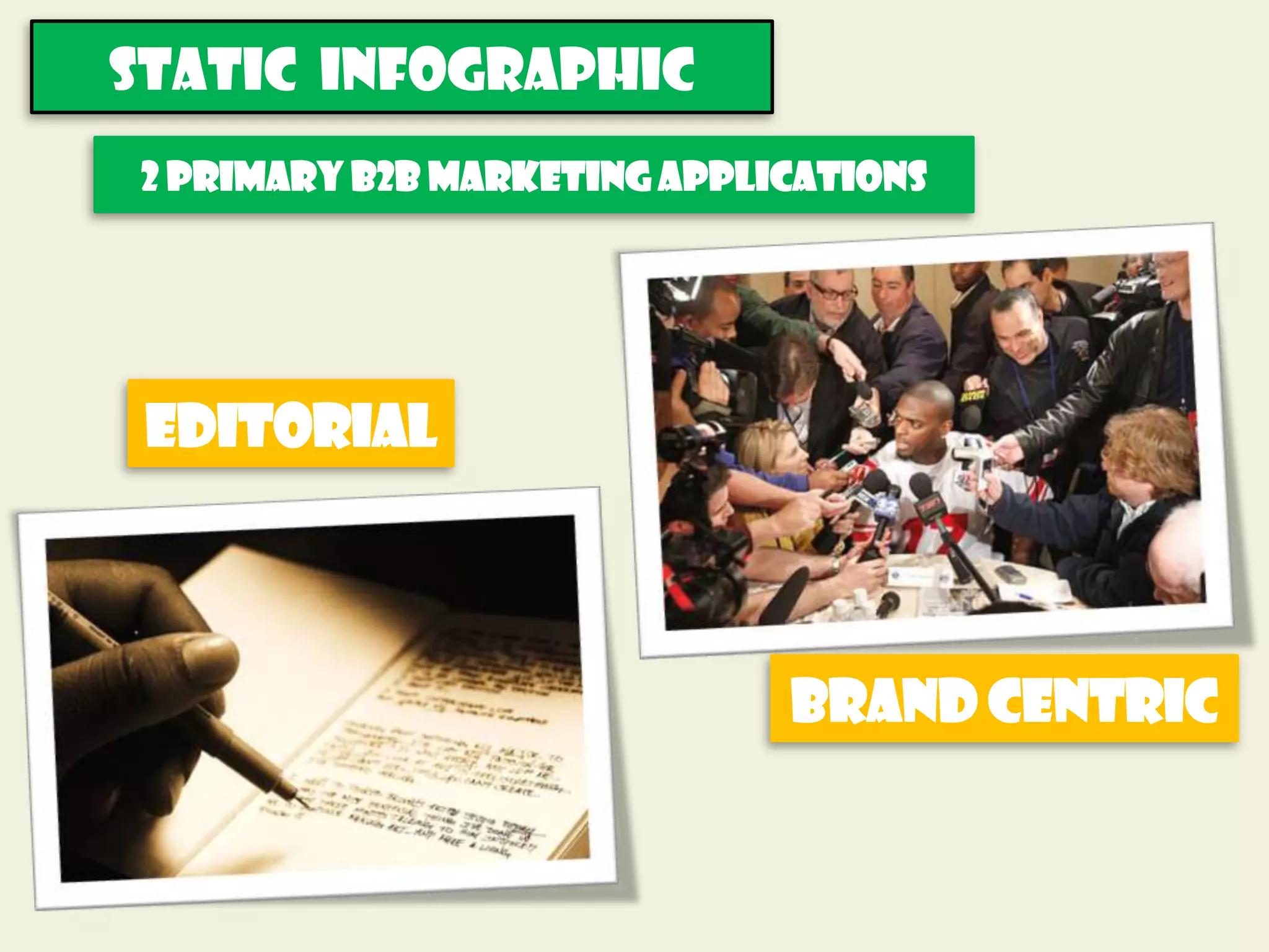 static INFOGRAPHIC
2 primary b2b marketing applications




 Editorial



                             Brand centric
 