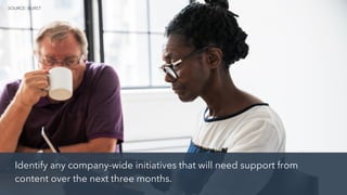 Identify any company-wide initiatives that will need support from
content over the next three months.
SOURCE: BURST
 