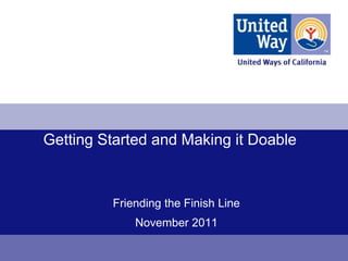 Getting Started and Making it Doable



         Friending the Finish Line
             November 2011
 