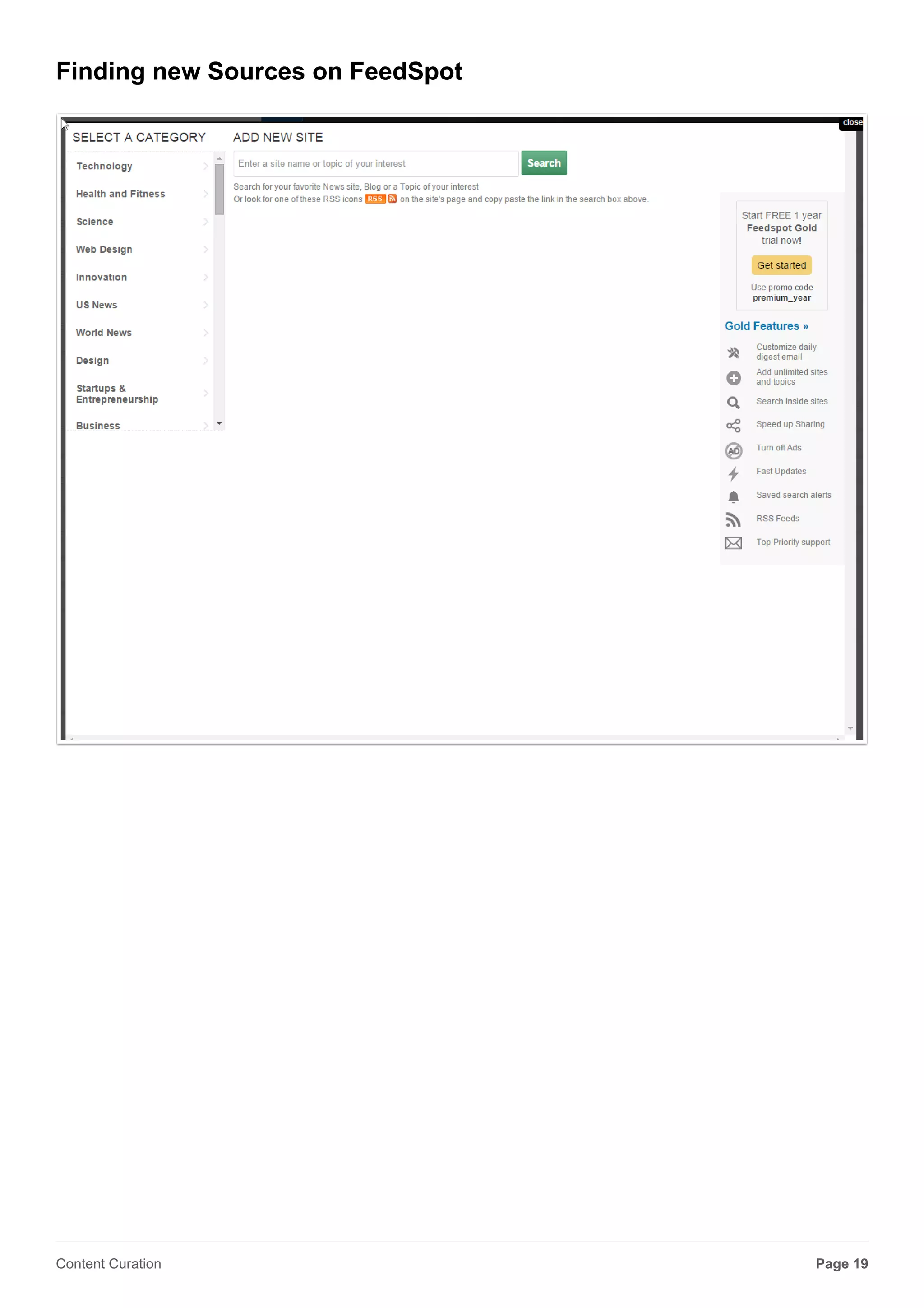 FeedSpot .. information Sources
Page 19Content Curation
 