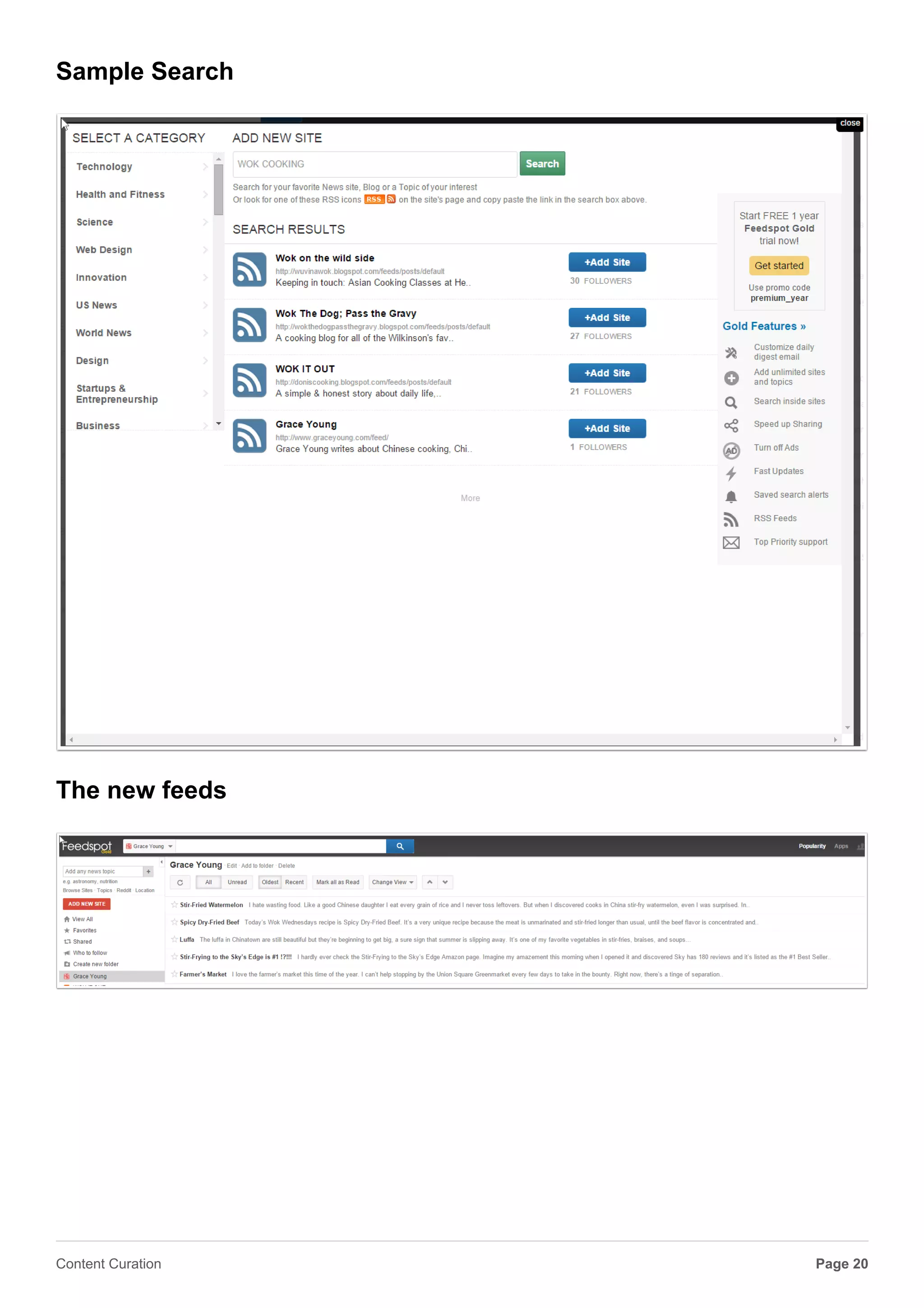 Finding new Sources on FeedSpot
Page 20Content Curation
 