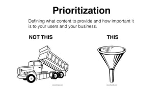 Tool: Prioritization Matrix
Focus - Content most important to the
business and our users
Business value
Userneed
 