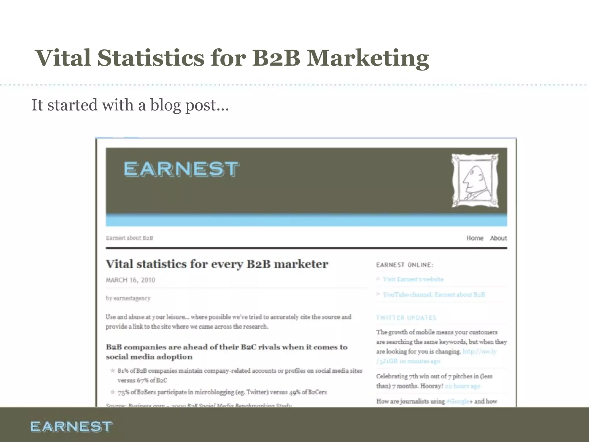 Vital Statistics for B2B Marketing
It started with a blog post...
 
