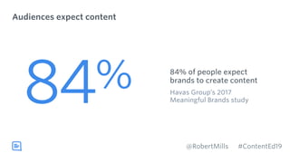 Audiences expect content
84% of people expect
brands to create content
Havas Group’s 2017
Meaningful Brands study84%
#Cont...