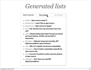 Generated lists
54Wednesday, June 26, 2013
 