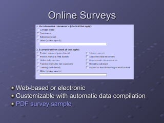 Online Surveys Web-based or electronic Customizable with automatic data compilation PDF survey sample 