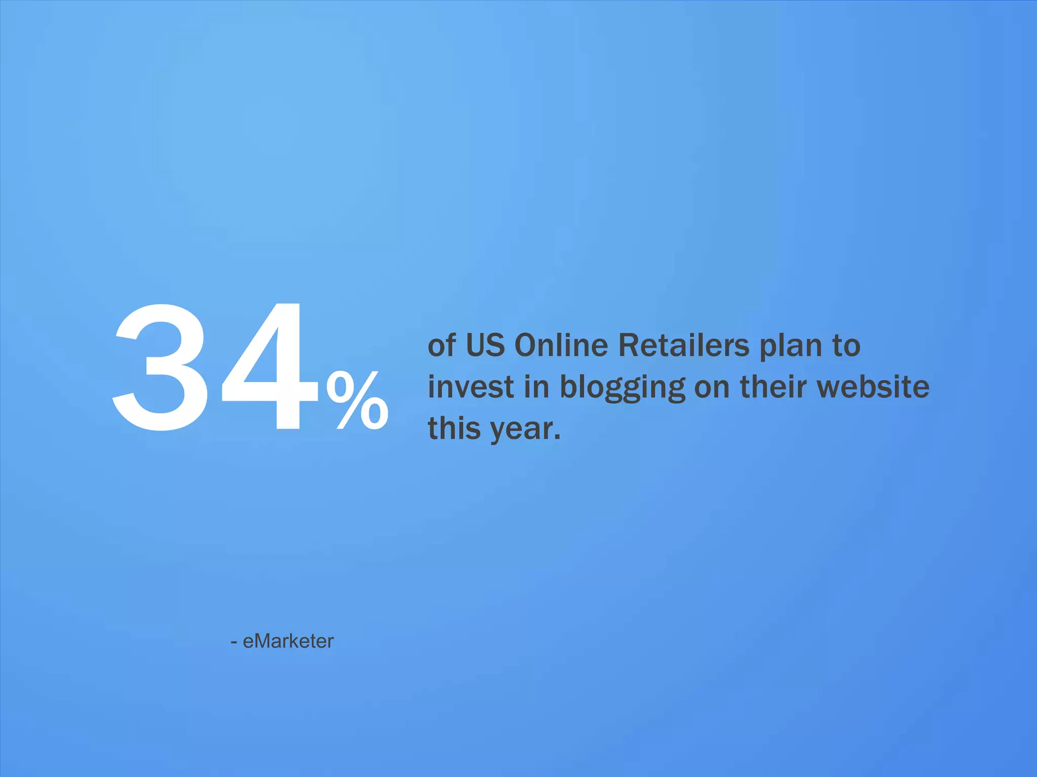34%               of US Online Retailers plan to
                           invest in blogging on their website
                           this year.




             - eMarketer



#inbound12
 
