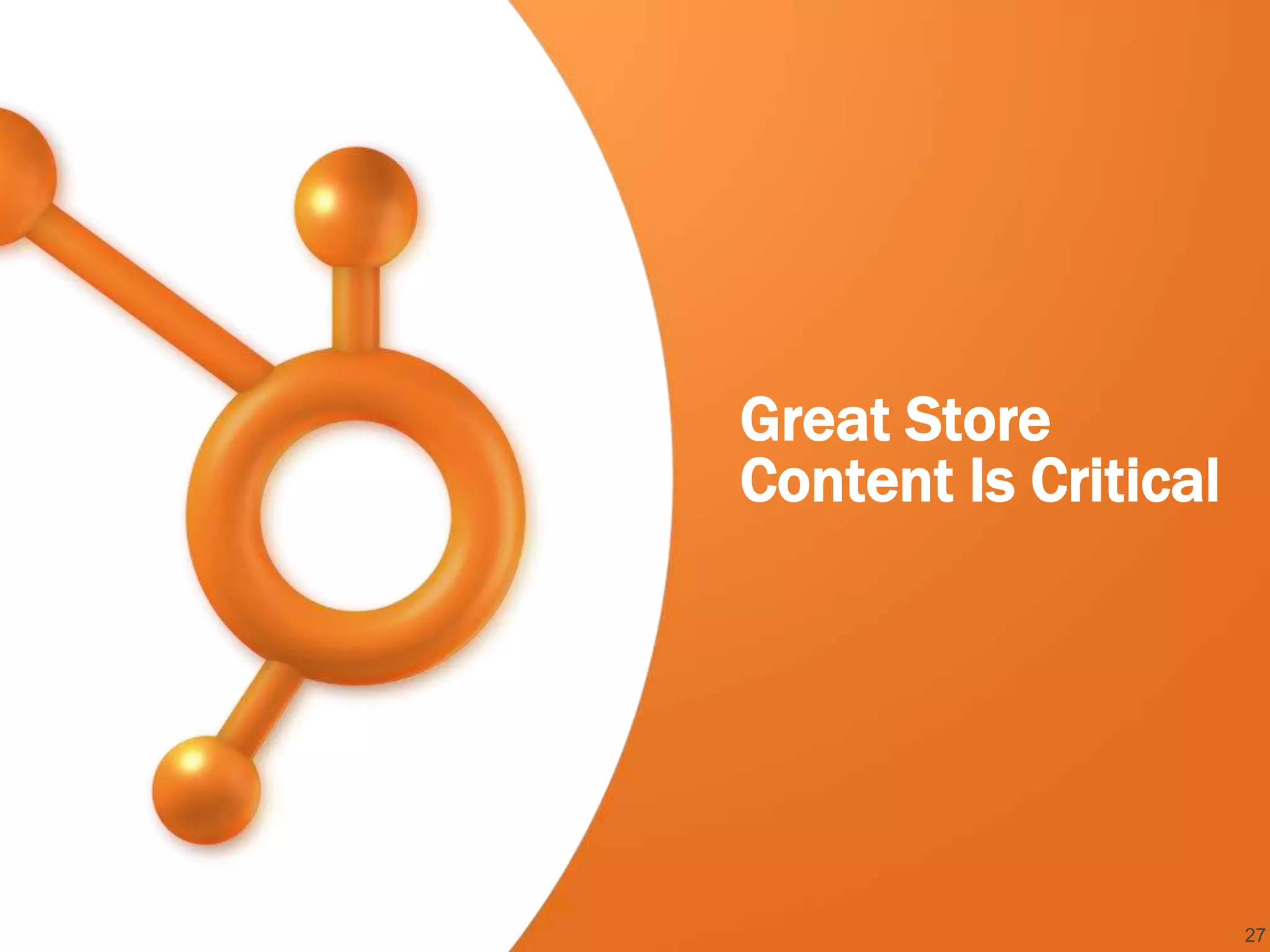 Great Store
Content Is Critical




                      27
 