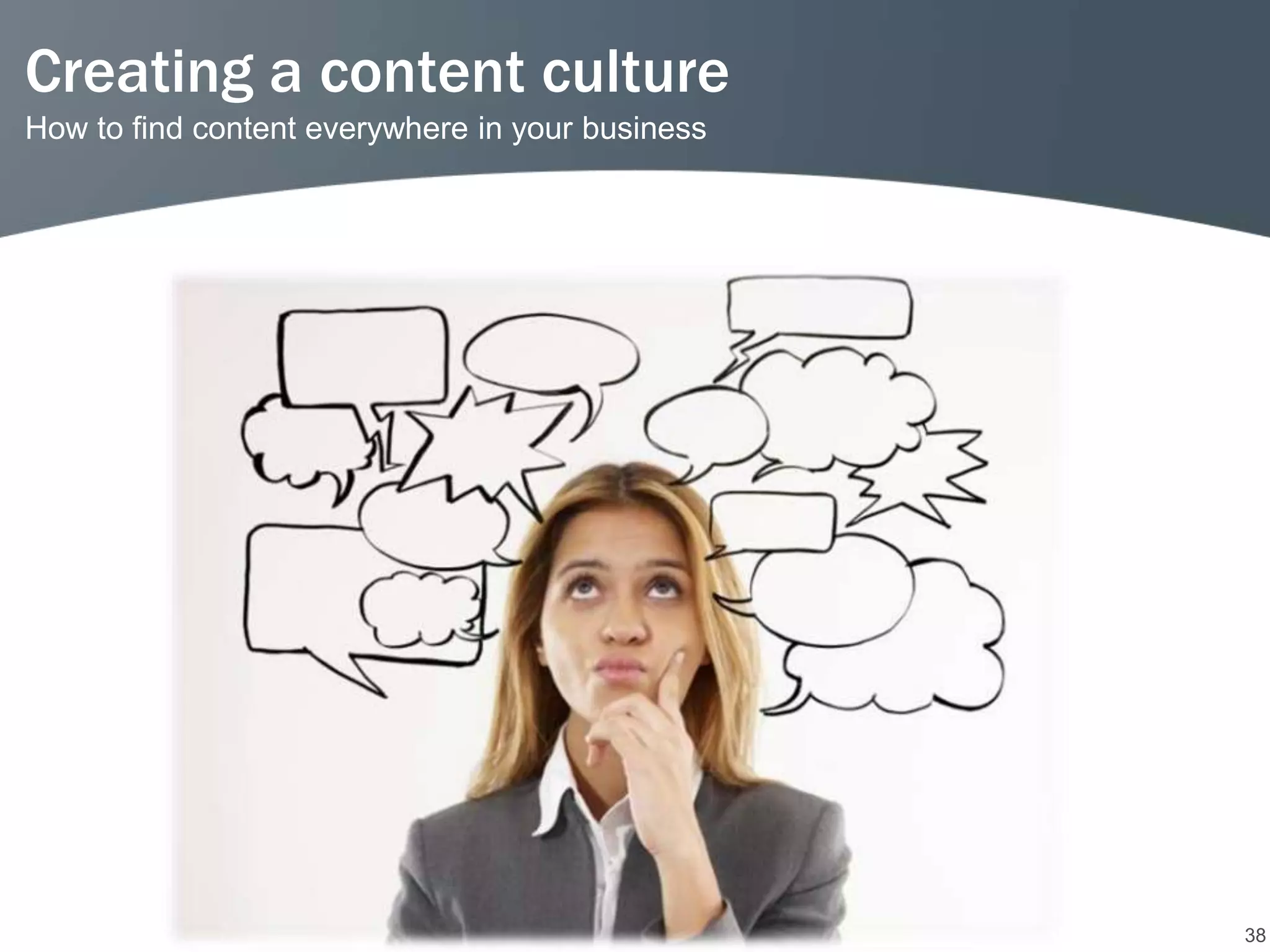 Creating a content culture
How to find content everywhere in your business




                                                  38
 