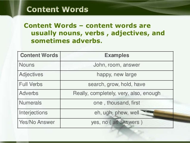 content function words and stressing words