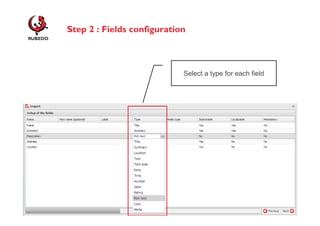 Step 2 : Fields configuration

Select a type for each field

 