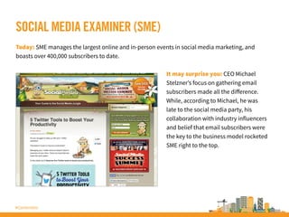 #ContentInc
SOCIAL MEDIA EXAMINER (SME)
Today: SME manages the largest online and in-person events in social media marketi...