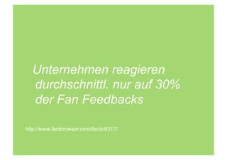 Unternehmen reagieren
  durchschnittl. nur auf 30%
  der Fan Feedbacks

http://www.factbrowser.com/facts/8317/
 