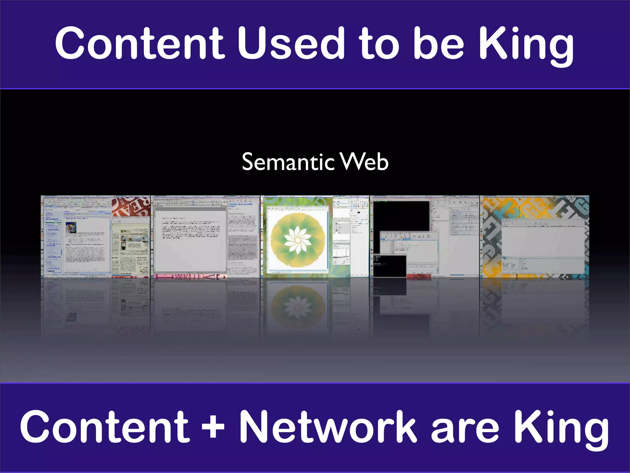 Content Used to be King

         Semantic Web




Content + Network are King
 