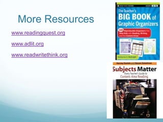 More Resources
www.readingquest.org

www.adlit.org

www.readwritethink.org
 