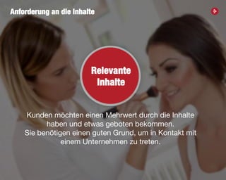 21
Anforderung an die Inhalte
Kunden möchten einen Mehrwert durch die Inhalte
haben und etwas geboten bekommen.
Sie benötigen einen guten Grund, um in Kontakt mit
einem Unternehmen zu treten.
Relevante
Inhalte
 