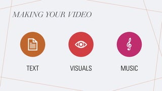 MAKING YOUR VIDEO
TEXT VISUALS MUSIC
 