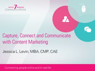 Capture, Connect and Communicate
with Content Marketing
Jessica L. Levin, MBA, CMP, CAE
 