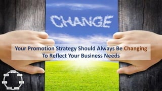 Conceptualiz
ing your
content
Planning
and setting
timelines
Creating a
workflow
Reviewing
content
Publishing
and
promotion
Organizingit
internally
Analyzing
the results
Your Promotion Strategy Should Always Be Changing
To Reflect Your Business Needs
 