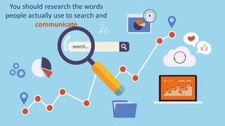 You should research the words
people actually use to search and
communicate
 
