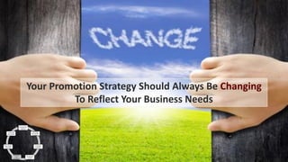Conceptualiz
ing your
content
Planning
and setting
timelines
Creating a
workflow
Reviewing
content
Publishing
and
promotion
Organizingit
internally
Analyzing
the results
Your Promotion Strategy Should Always Be Changing
To Reflect Your Business Needs
 