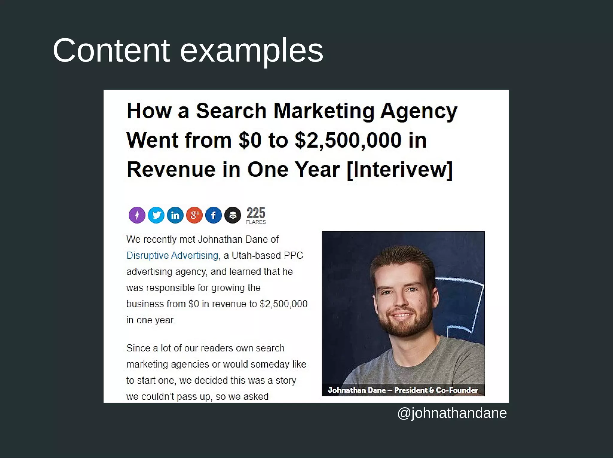 Content examples
@johnathandane
 