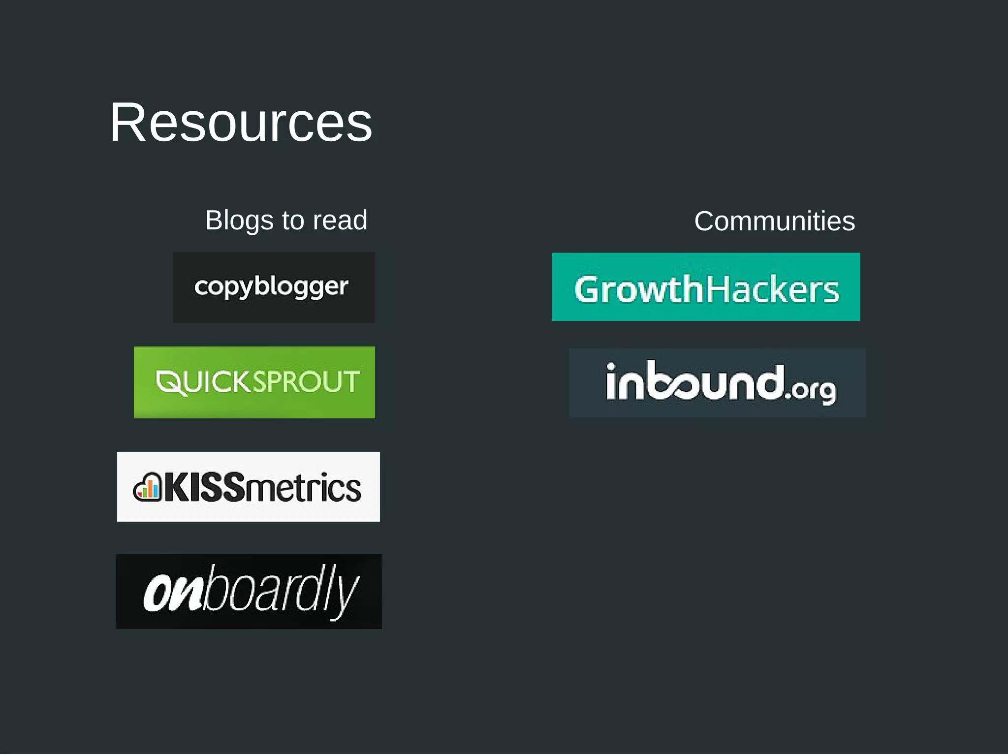 Resources
Blogs to read Communities
 