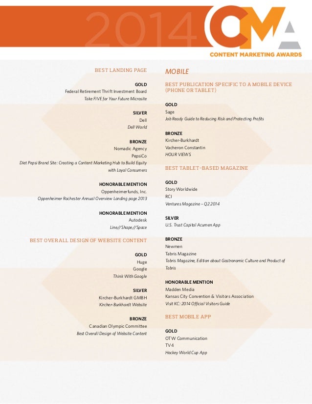 Content Marketing Awards 2014 Winners List