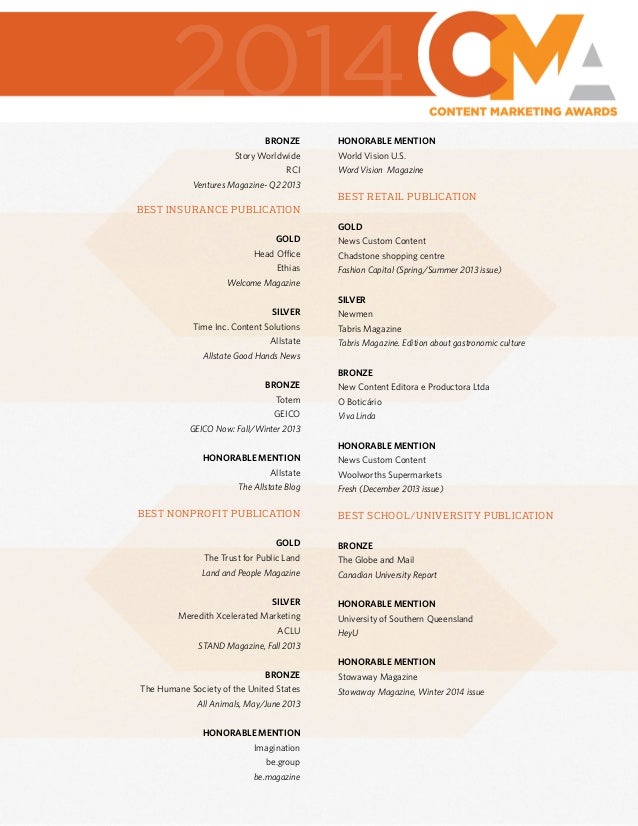 Content Marketing Awards 2014 Winners List