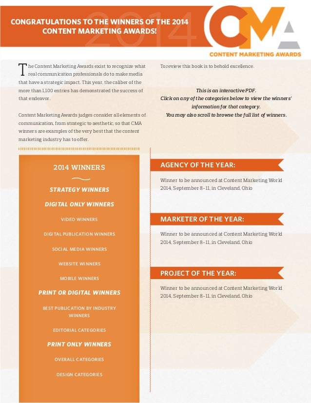 Content Marketing Awards 2014 Winners List