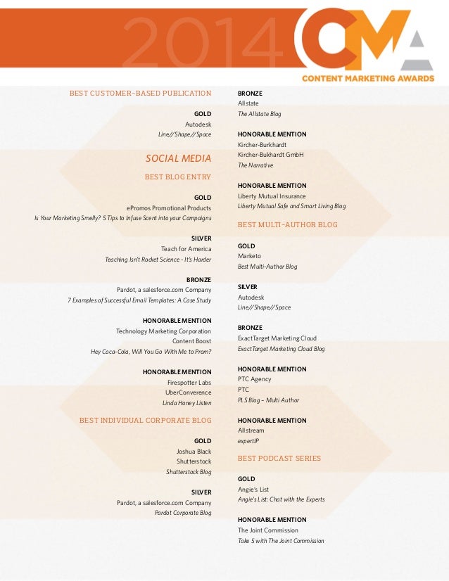 Content Marketing Awards 2014 Winners List