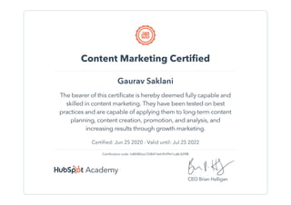 Content marketing certificate hubspot