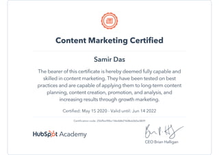 Content Marketing Certification - HubSpot