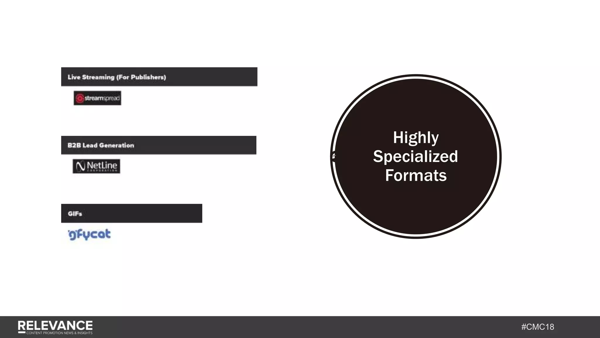 #CMC18
Highly
Specialized
Formats
 