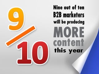 9/10
Nine out of ten B2B marketers will be producing
more content this year.
 