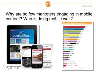 Why are so few marketers engaging in mobile content? Who is doing mobile well? 