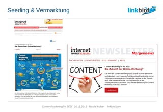 Seeding & Vermarktung
Content Marketing im SEO - 26.11.2013 - Nicolai Kuban - linkbird.com
 