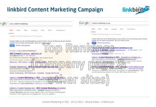 Content Marketing in SEO - 26.11.2013 - Nicolai Kuban - linkbird.com
linkbird Content Marketing Campaign
 