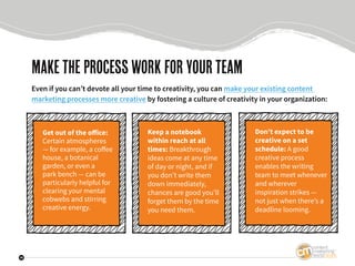 13
maketheprocessworkforyourteam
Even if you can’t devote all your time to creativity, you can make your existing content
...