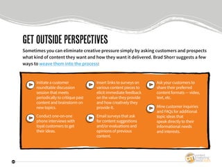 20
Getoutsideperspectives
Sometimes you can eliminate creative pressure simply by asking customers and prospects
what kind...