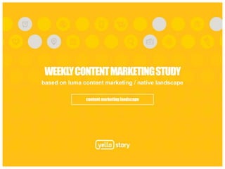 컨텐츠 마케팅 해외 기업 조사
- Content Marketing LUMAscape
YelloStory
KBBA 최예빈
CONTENT MARKETING
WEEKLYCONTENTMARKETINGSTUDY
based on luma content marketing / native landscape
content marketing landscape
 
