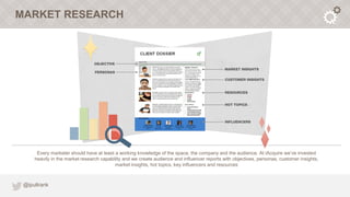 MARKET RESEARCH




      Every marketer should have at least a working knowledge of the space, the company and the audien...
