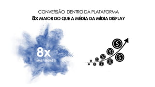 8xMAISVENDAS
CONVERSÃO DENTRO DA PLATAFORMA
8xMAIOR DO QUE A MÉDIA DA MÍDIA DISPLAY
 
