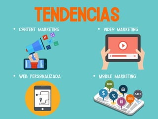 TENDENCIAS• Content marketing • Video marketing
• Web personalizada • Mobile marketing
 
