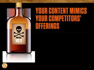 16
MISTAKE
NO:9
YOUR CONTENT MIMICS
YOUR COMPETITORS’
OFFERINGS
It’s important to keep an eye on what your competitors are...