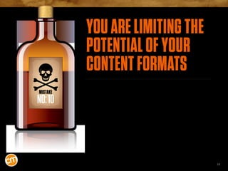 18
MISTAKE
NO:10
YOU ARE LIMITING THE
POTENTIAL OF YOUR
CONTENT FORMATS
As Neil mentioned above, content marketing efforts...