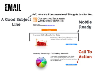 email Jeff, Here are 8 Unconventional Thoughts Just for You.
A Good Subject
Line
Mobile
Ready
Call To
Action
 